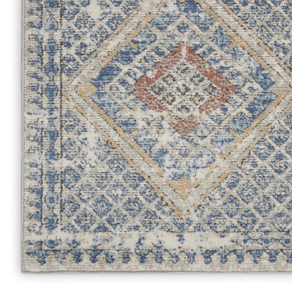 4' X 6' Blue And Ivory Southwestern Power Loom Non Skid Area Rug