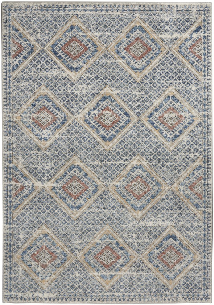 4' X 6' Blue And Ivory Southwestern Power Loom Non Skid Area Rug