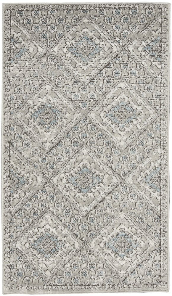 2' X 4' Grey Ivory And Blue Southwestern Power Loom Non Skid Area Rug