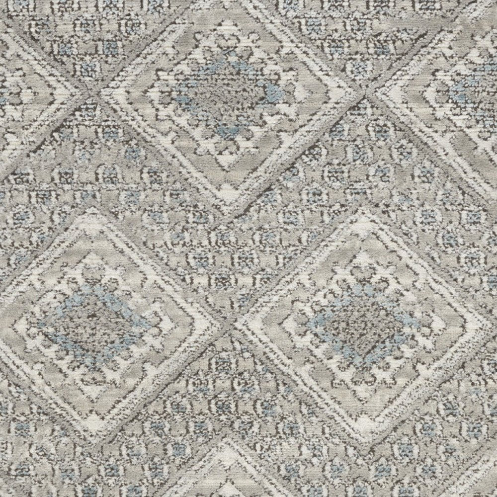 3' X 5' Grey Ivory And Blue Southwestern Power Loom Non Skid Area Rug