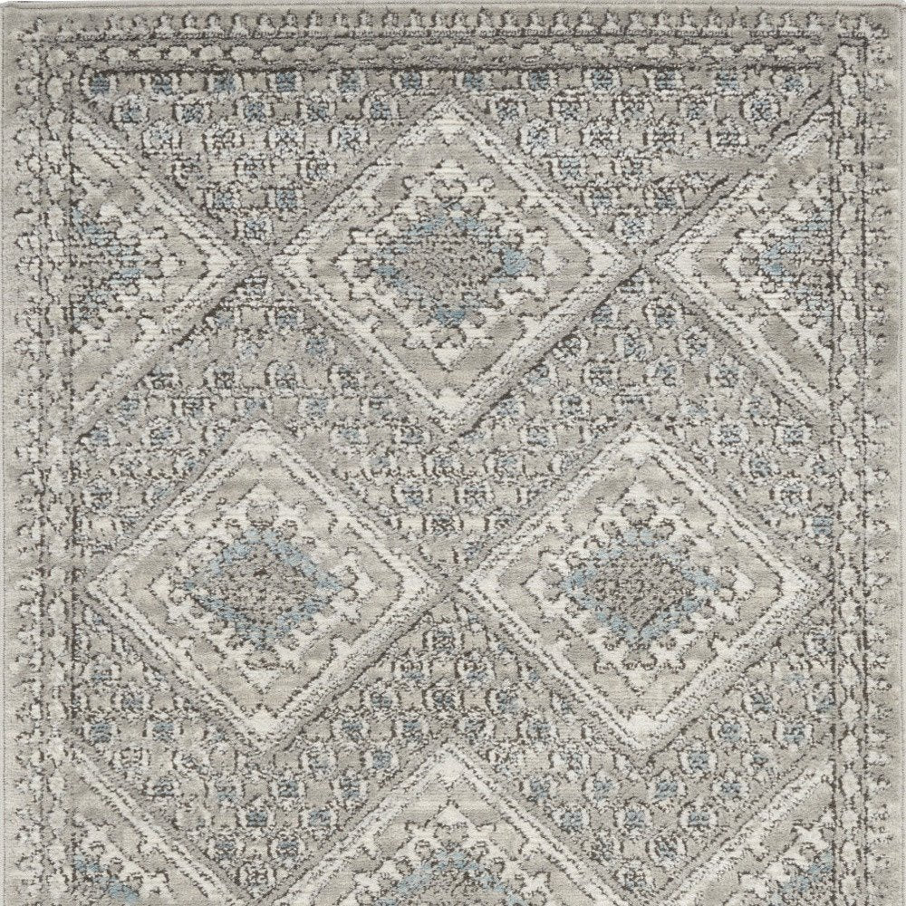 3' X 5' Grey Ivory And Blue Southwestern Power Loom Non Skid Area Rug