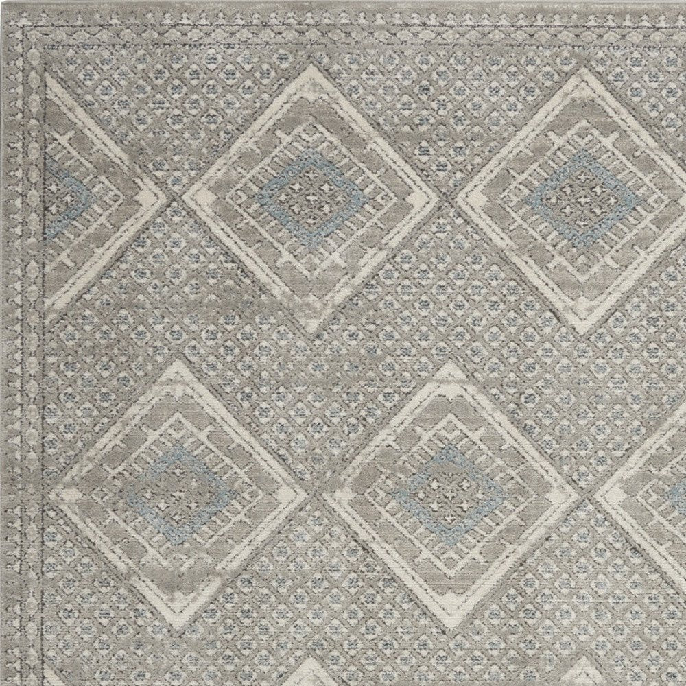 4' X 6' Grey Ivory And Blue Southwestern Power Loom Non Skid Area Rug