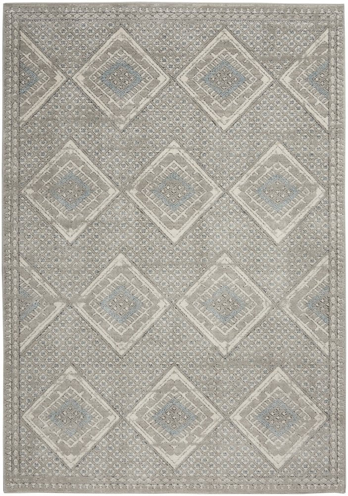 4' X 6' Grey Ivory And Blue Southwestern Power Loom Non Skid Area Rug