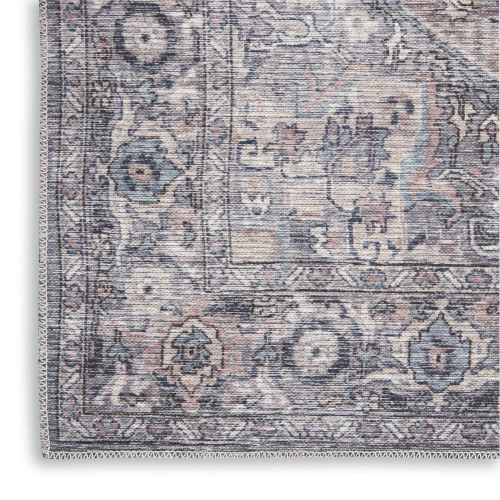2' X 4' Grey Oriental Power Loom Distressed Washable Area Rug