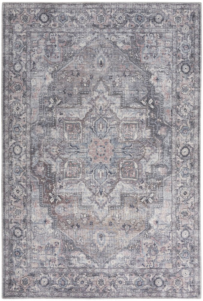 5' X 7' Grey Oriental Power Loom Distressed Washable Area Rug