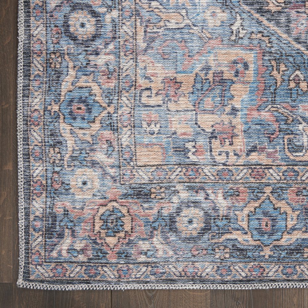 2' X 4' Light Blue Oriental Power Loom Distressed Washable Area Rug