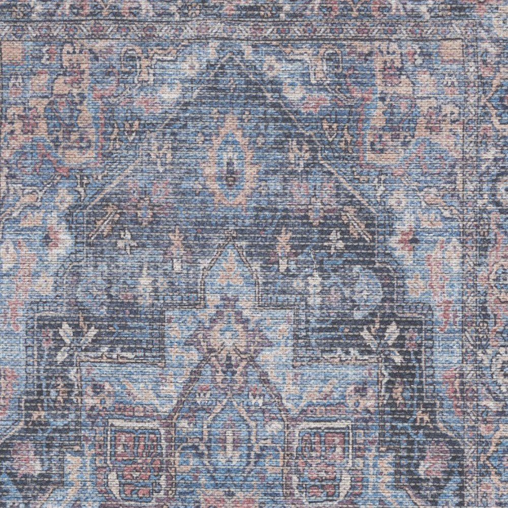2' X 4' Light Blue Oriental Power Loom Distressed Washable Area Rug