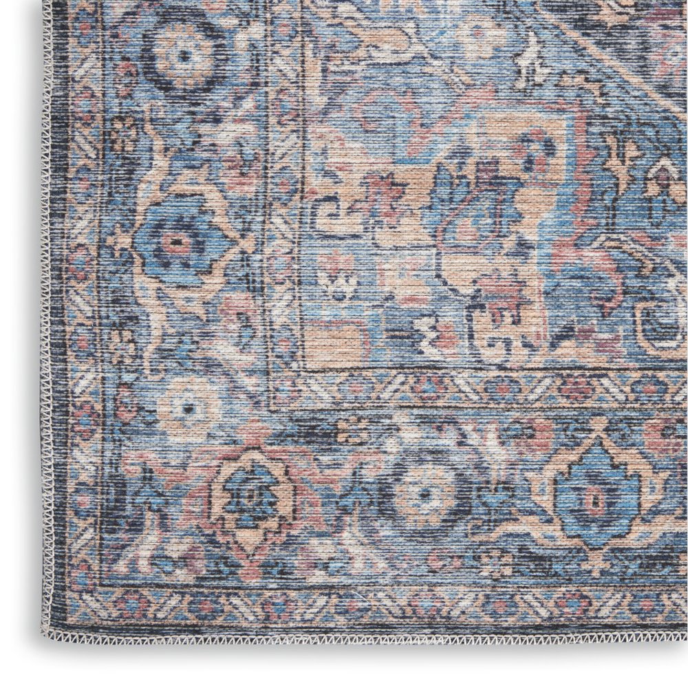 2' X 4' Light Blue Oriental Power Loom Distressed Washable Area Rug
