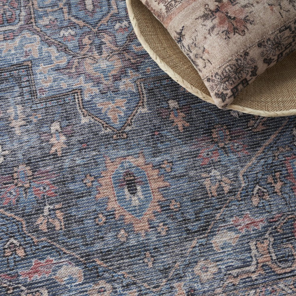 4' X 6' Light Blue Oriental Power Loom Distressed Washable Area Rug