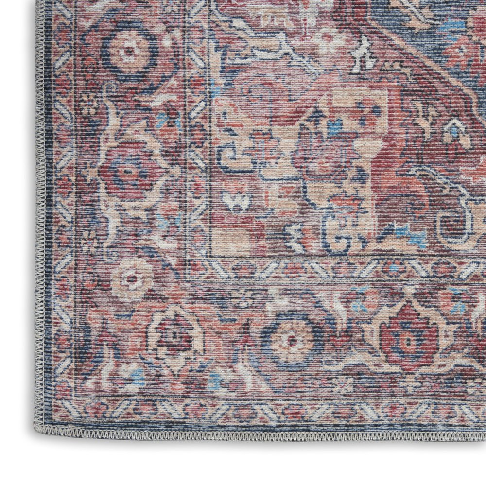 2' X 4' Red Oriental Power Loom Distressed Washable Area Rug