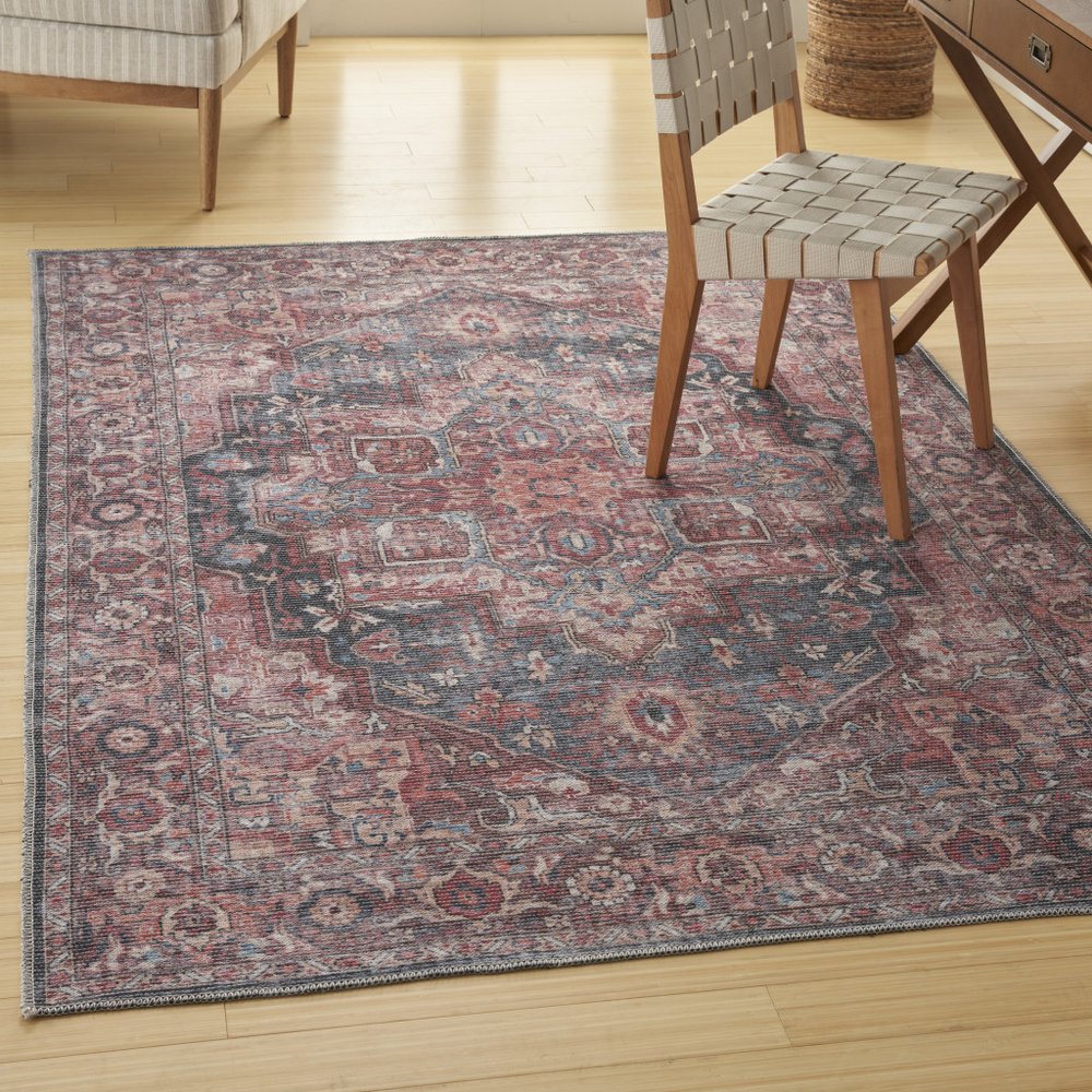 5' X 7' Multicolor Oriental Power Loom Distressed Washable Area Rug