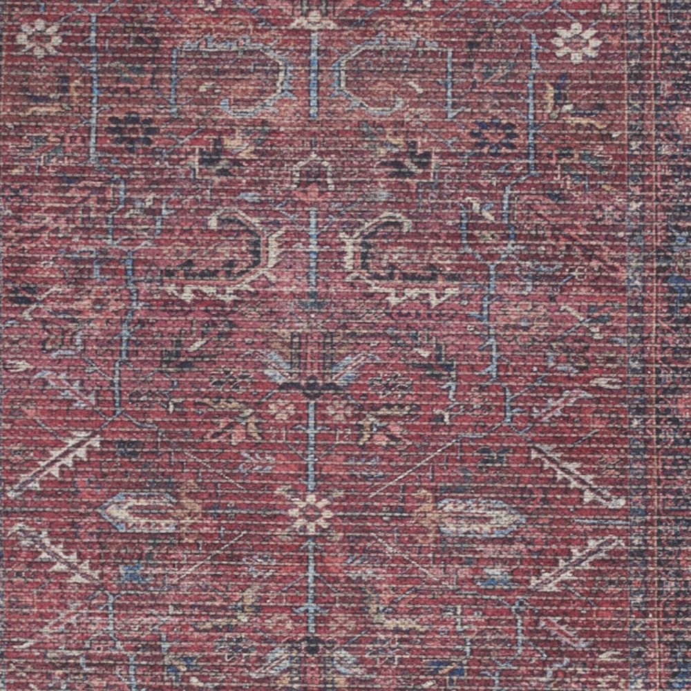 2' X 4' Brick Oriental Power Loom Distressed Washable Area Rug