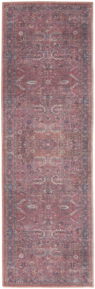 2' X 6' Brick Oriental Power Loom Distressed Washable Runner Rug
