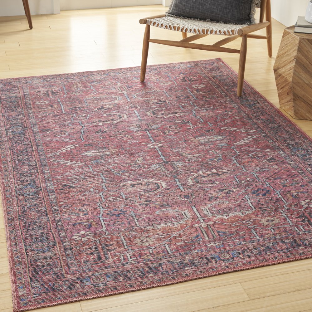 4' X 6' Brick Oriental Power Loom Distressed Washable Area Rug