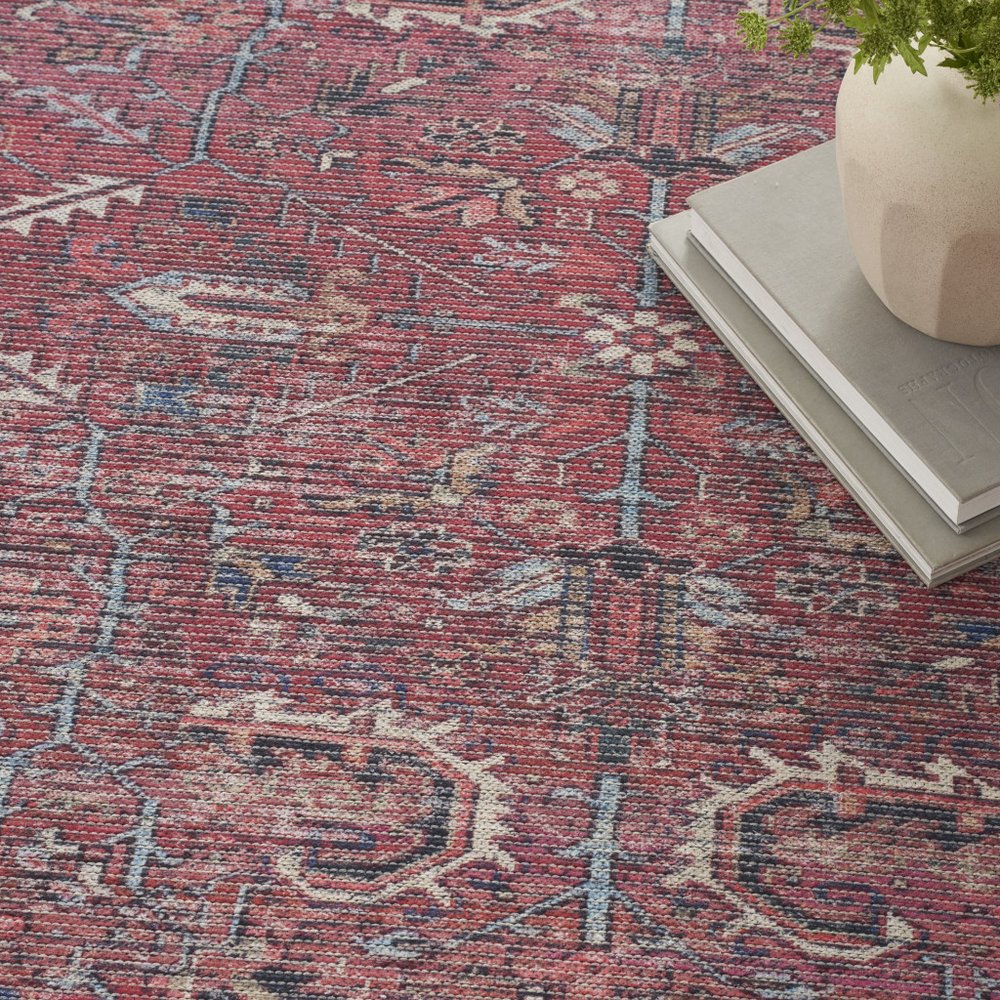 4' X 6' Brick Oriental Power Loom Distressed Washable Area Rug