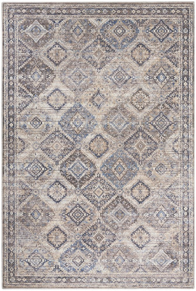 4' X 6' Ivory Latte Oriental Power Loom Distressed Washable Area Rug