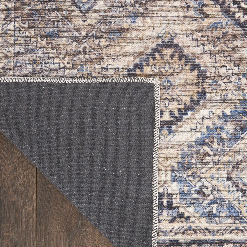 5' X 7' Ivory Latte Oriental Power Loom Distressed Washable Area Rug