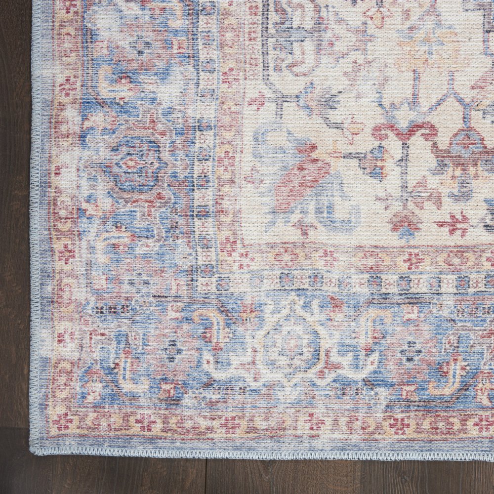 2' X 4' Blue Oriental Power Loom Distressed Washable Area Rug