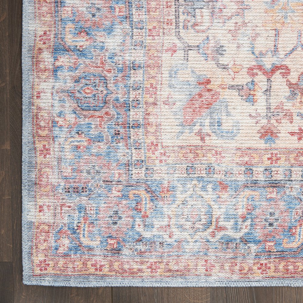 5' X 7' Blue Oriental Power Loom Distressed Washable Area Rug