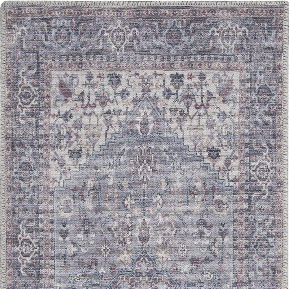 2' X 4' Grey Oriental Power Loom Distressed Washable Area Rug
