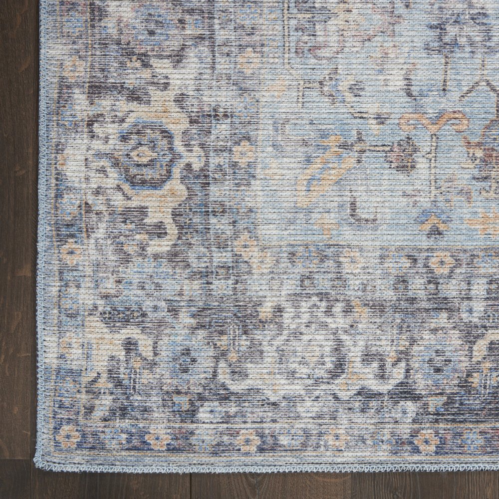 2' X 4' Light Grey And Blue Oriental Power Loom Distressed Washable Area Rug