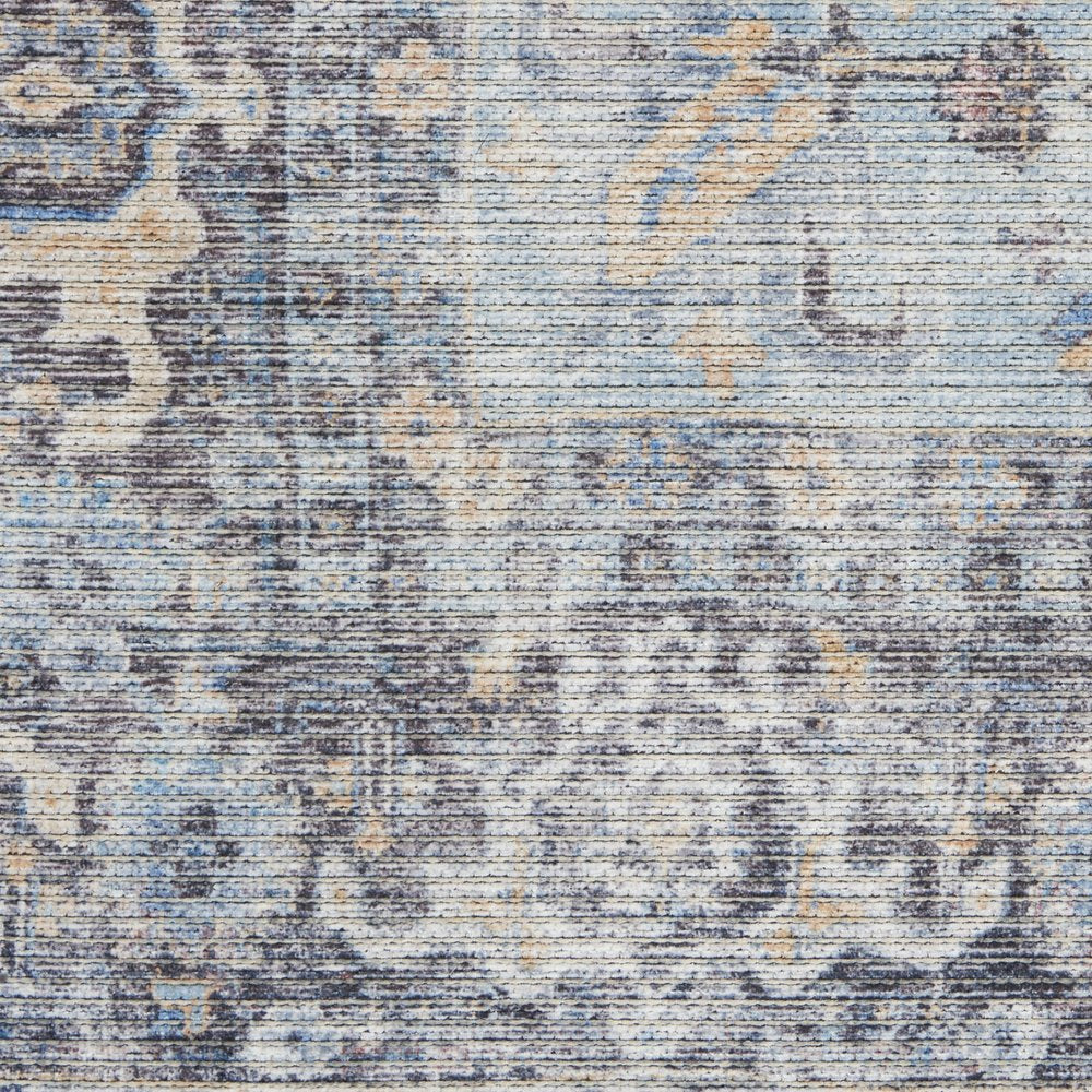 2' X 4' Light Grey And Blue Oriental Power Loom Distressed Washable Area Rug