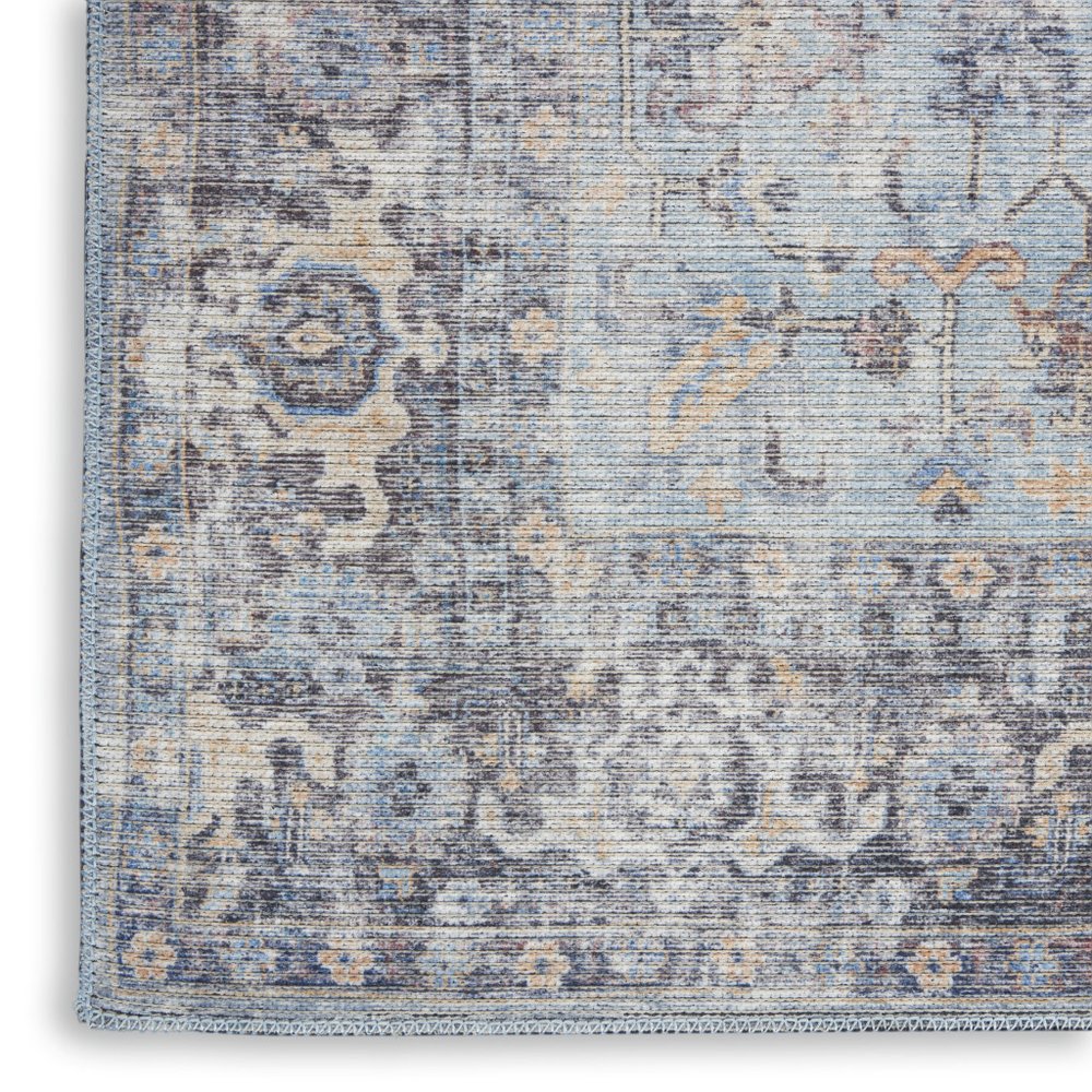 2' X 4' Light Grey And Blue Oriental Power Loom Distressed Washable Area Rug