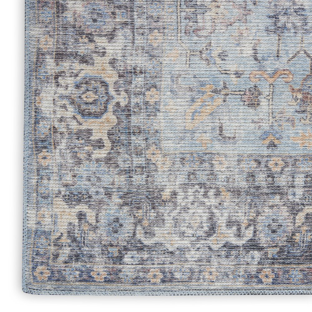 4' X 6' Light Grey And Blue Oriental Power Loom Distressed Washable Area Rug