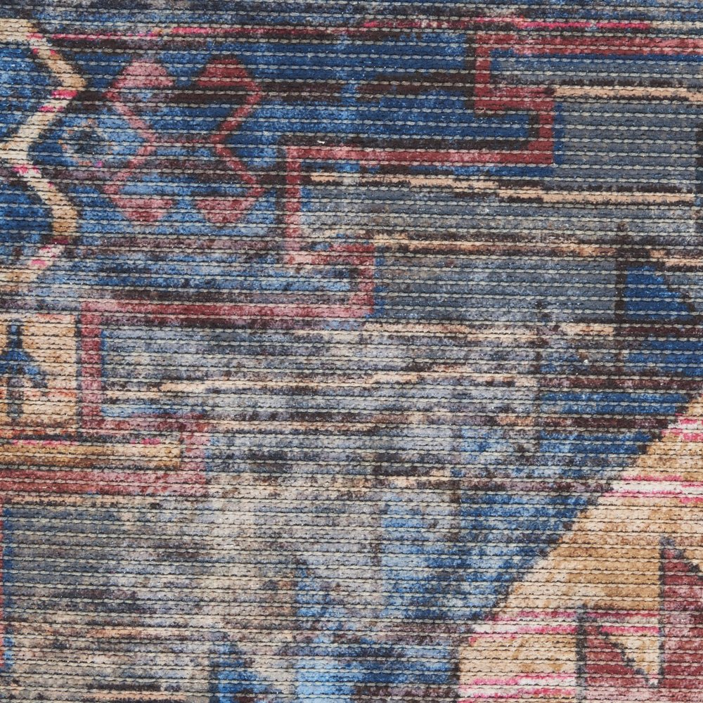 2' X 4' Red And Blue Southwestern Power Loom Distressed Washable Area Rug