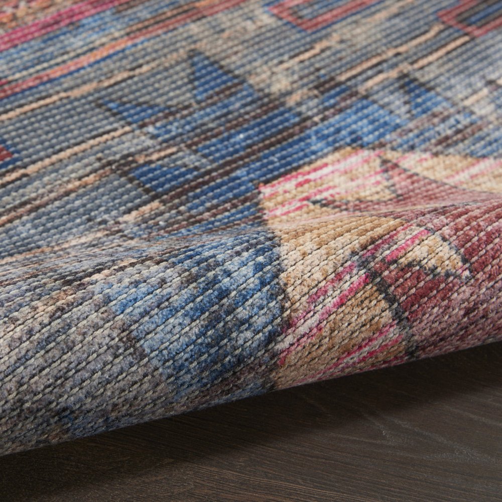 2' X 4' Red And Blue Southwestern Power Loom Distressed Washable Area Rug