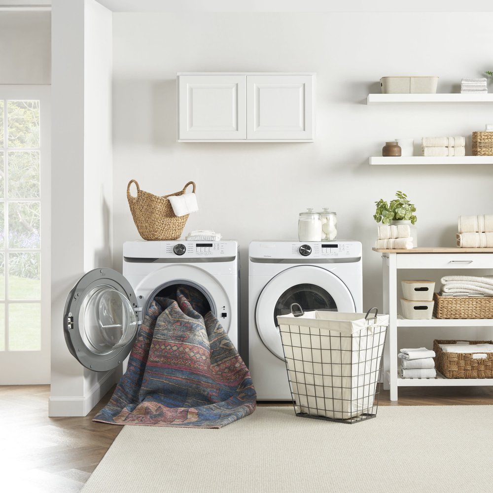 2' X 6' Red And Blue Southwestern Power Loom Distressed Washable Runner Rug