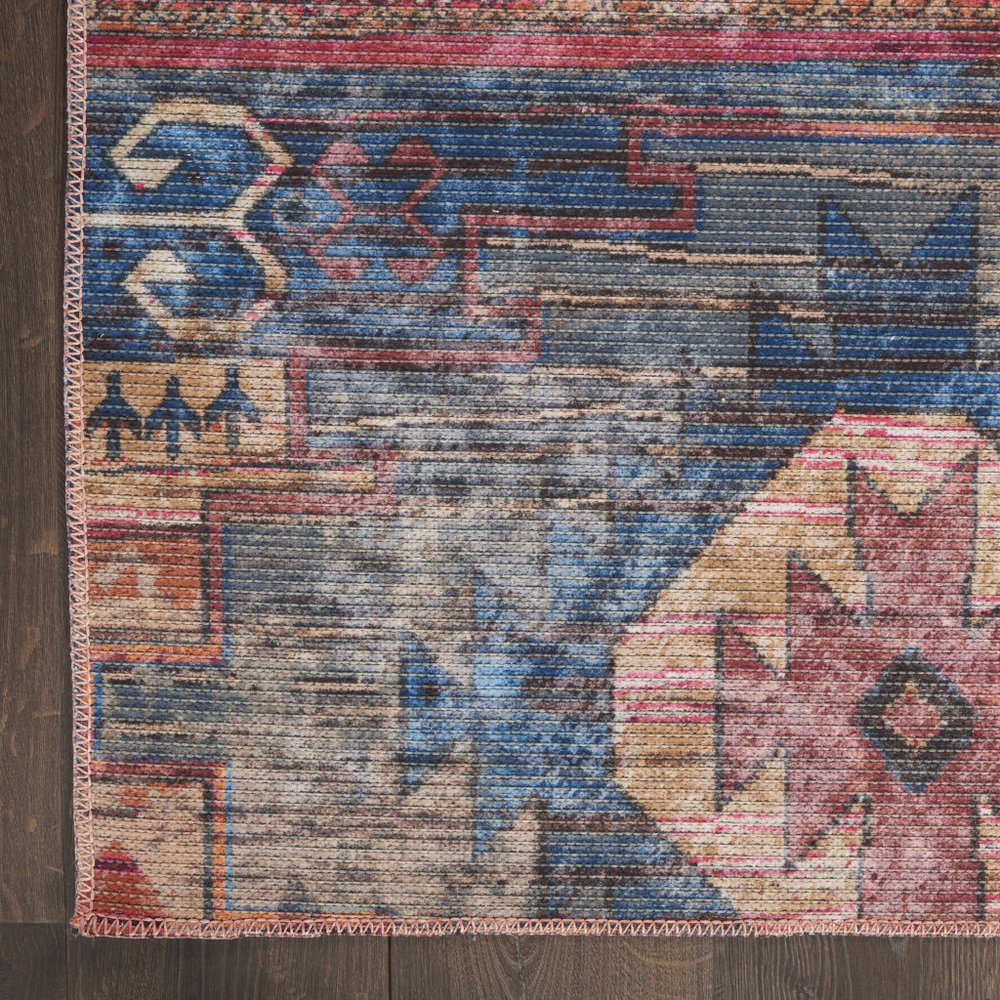 4' X 6' Multicolor Southwestern Power Loom Distressed Washable Area Rug