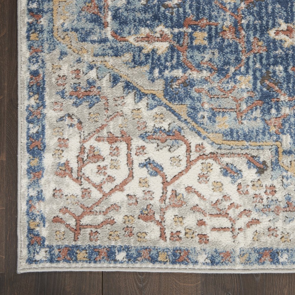 3' X 5' Blue And Grey Oriental Power Loom Non Skid Area Rug