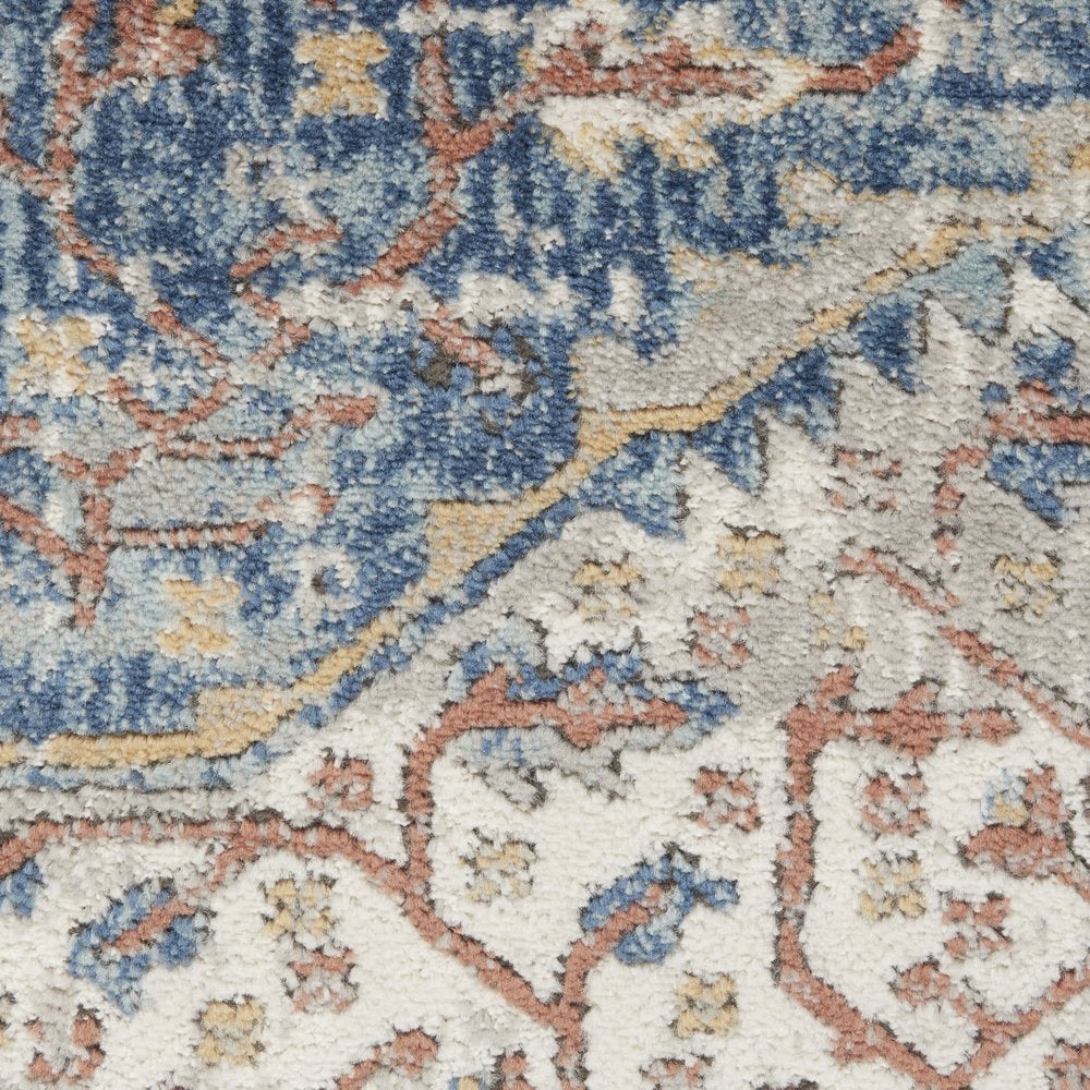 3' X 5' Blue And Grey Oriental Power Loom Non Skid Area Rug