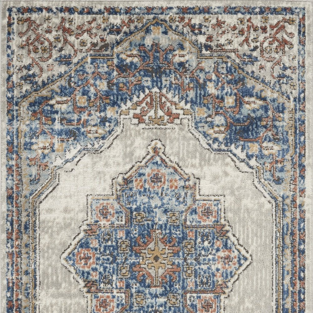 3' X 5' Blue And Grey Oriental Power Loom Non Skid Area Rug