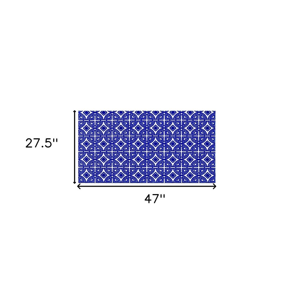 2' X 4' Cobalt Blue And White Geometric Washable Non Skid Area Rug