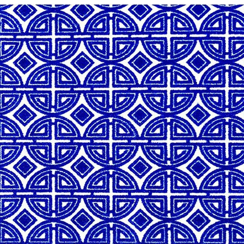 2' X 4' Cobalt Blue And White Geometric Washable Non Skid Area Rug