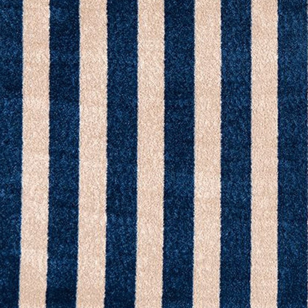 2' X 4' Navy And Sand Striped Tufted Washable Non Skid Area Rug