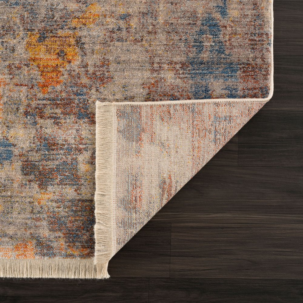 5' X 8' Gray Beige Blue And Yellow Abstract Power Loom Distressed Stain Resistant Area Rug