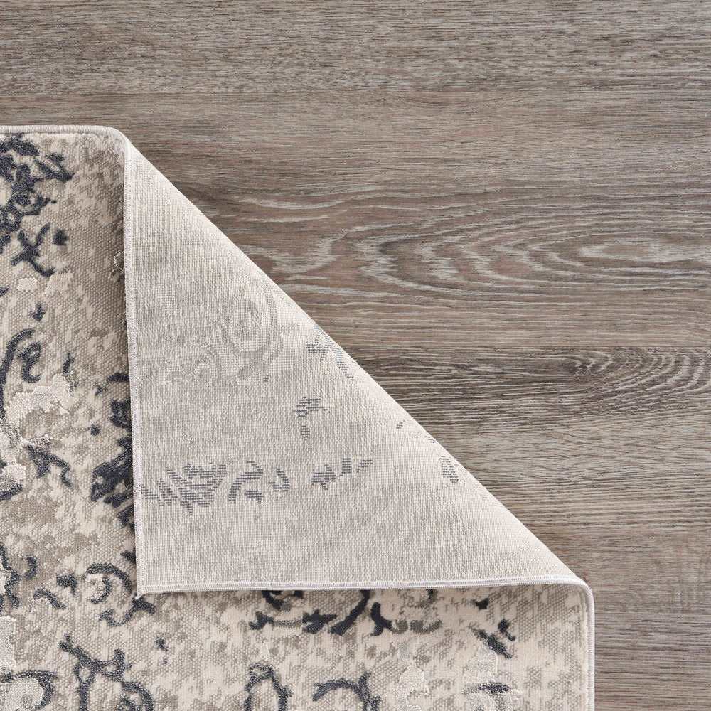 2' X 3' Cream And Gray Damask Stain Resistant Area Rug