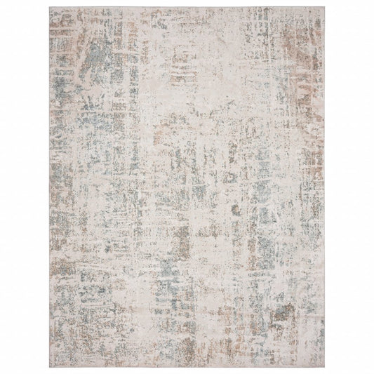 5' X 7' Gray Blue Taupe And Cream Abstract Distressed Stain Resistant Area Rug
