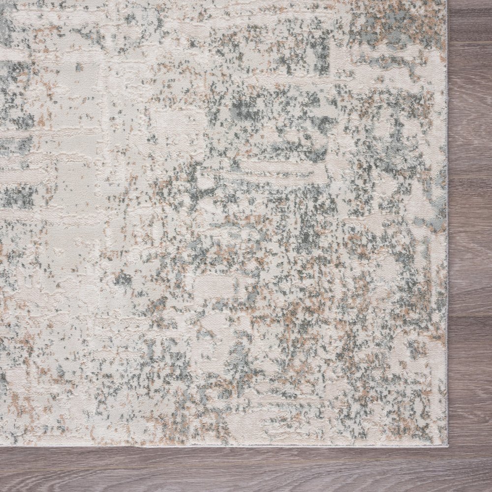 5' X 7' Gray Blue Taupe And Cream Abstract Distressed Stain Resistant Area Rug
