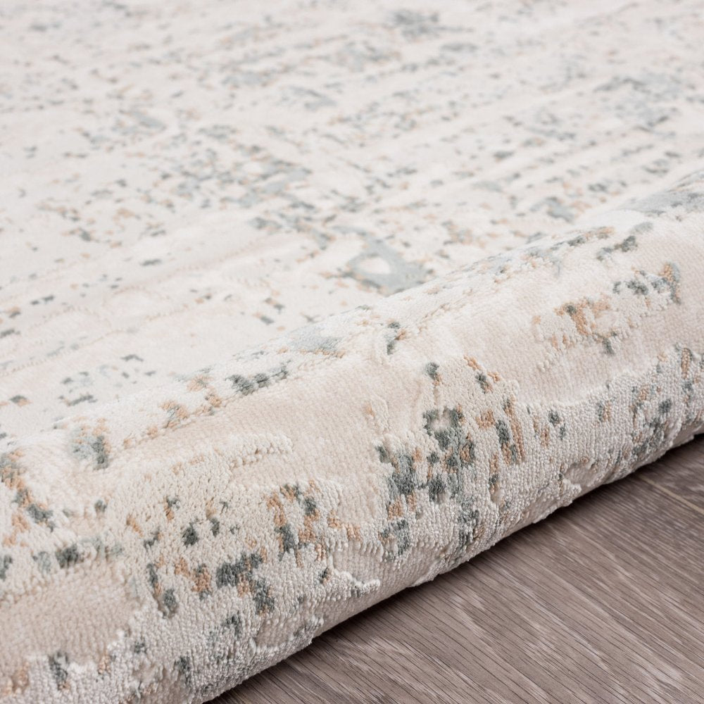 5' X 7' Gray Blue Taupe And Cream Abstract Distressed Stain Resistant Area Rug