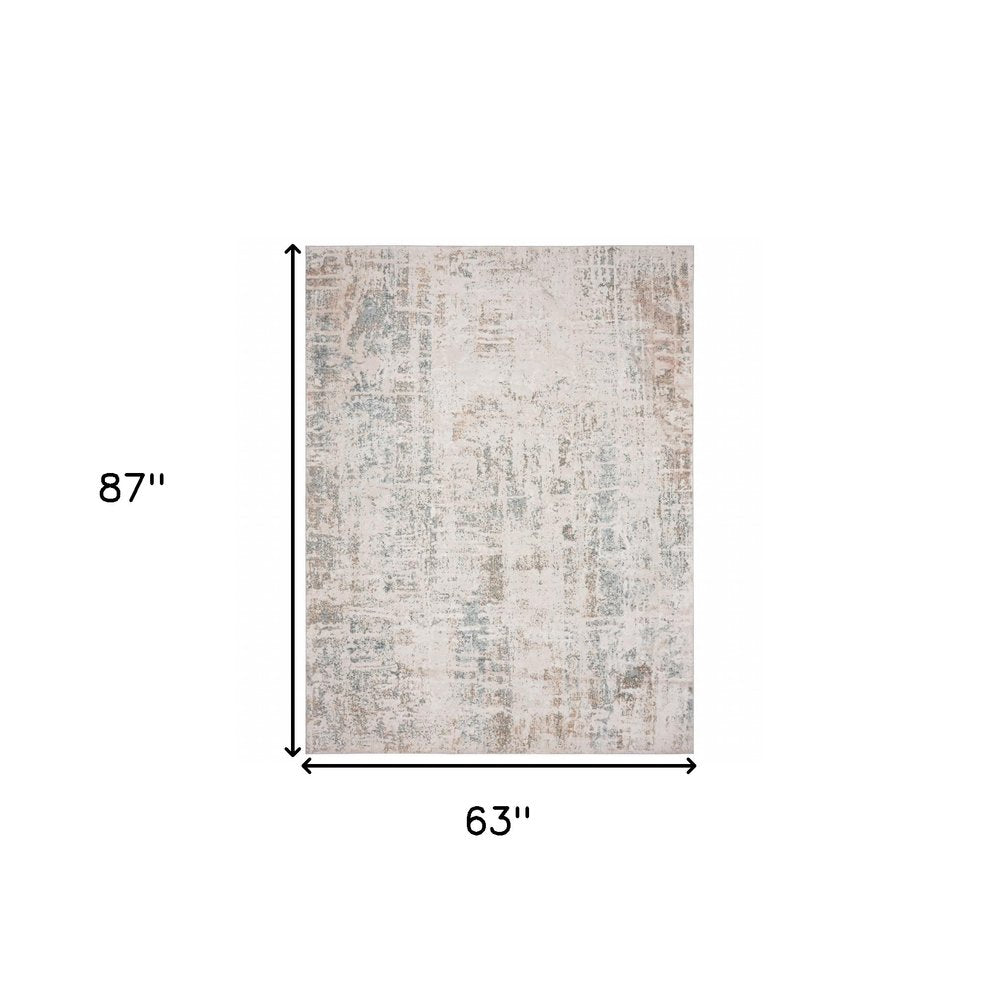 5' X 7' Gray Blue Taupe And Cream Abstract Distressed Stain Resistant Area Rug