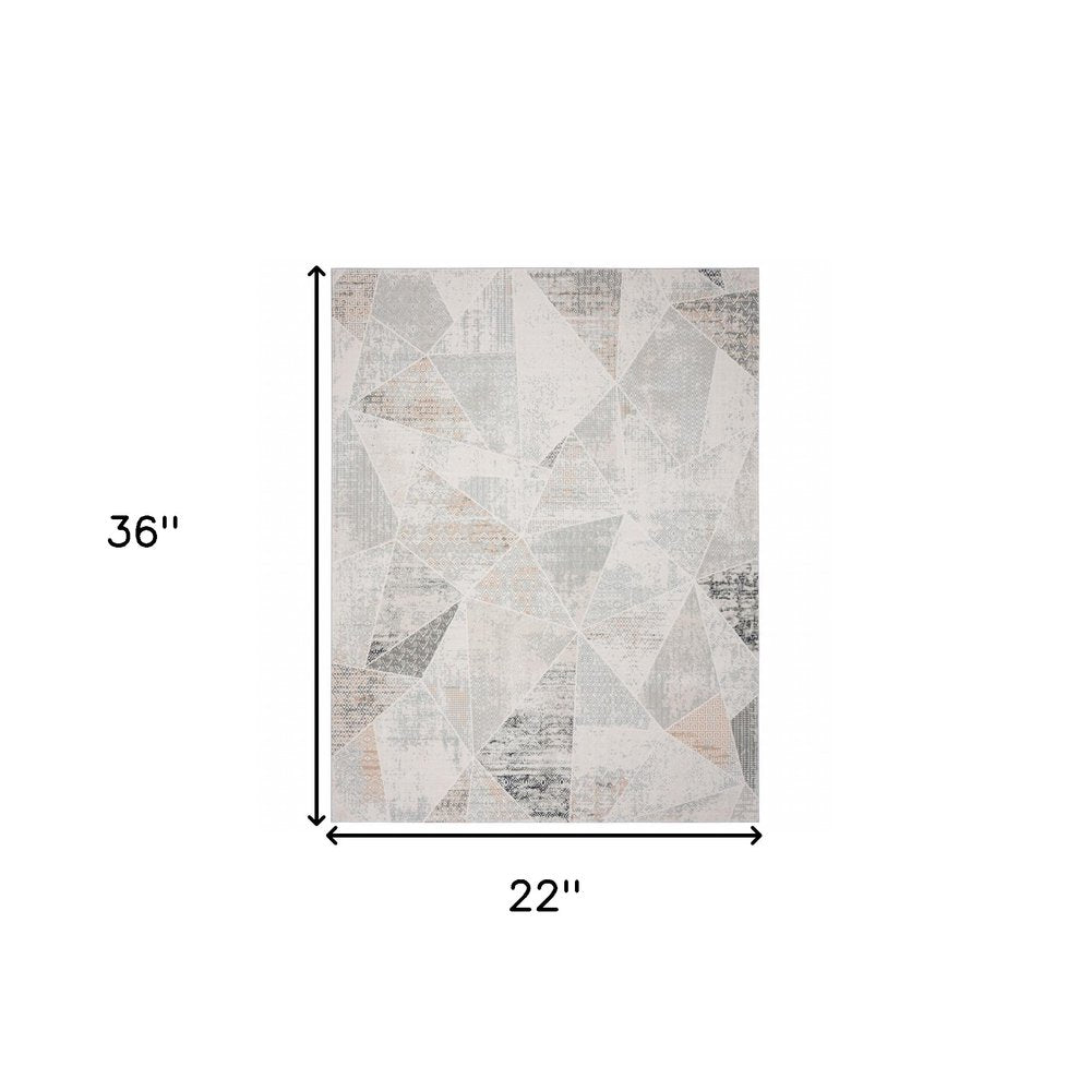 2' X 3' Gray Blue Taupe And Cream Geometric Distressed Stain Resistant Area Rug