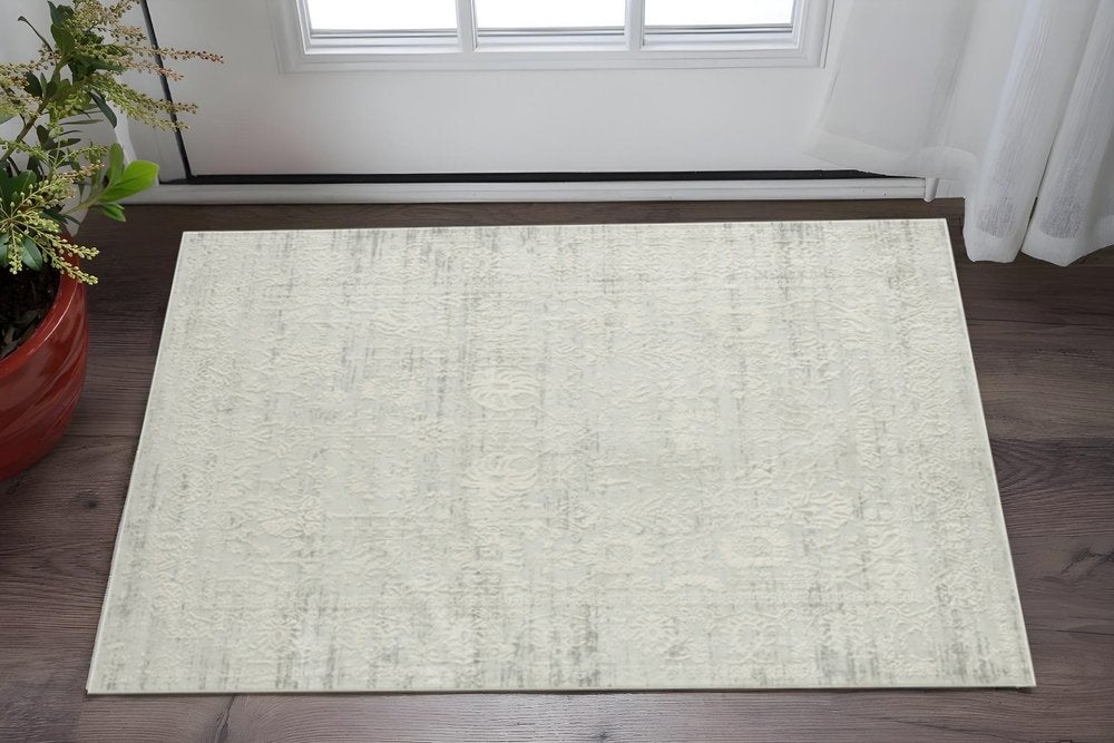2' X 3' Ivory And Gray Floral Stain Resistant Area Rug