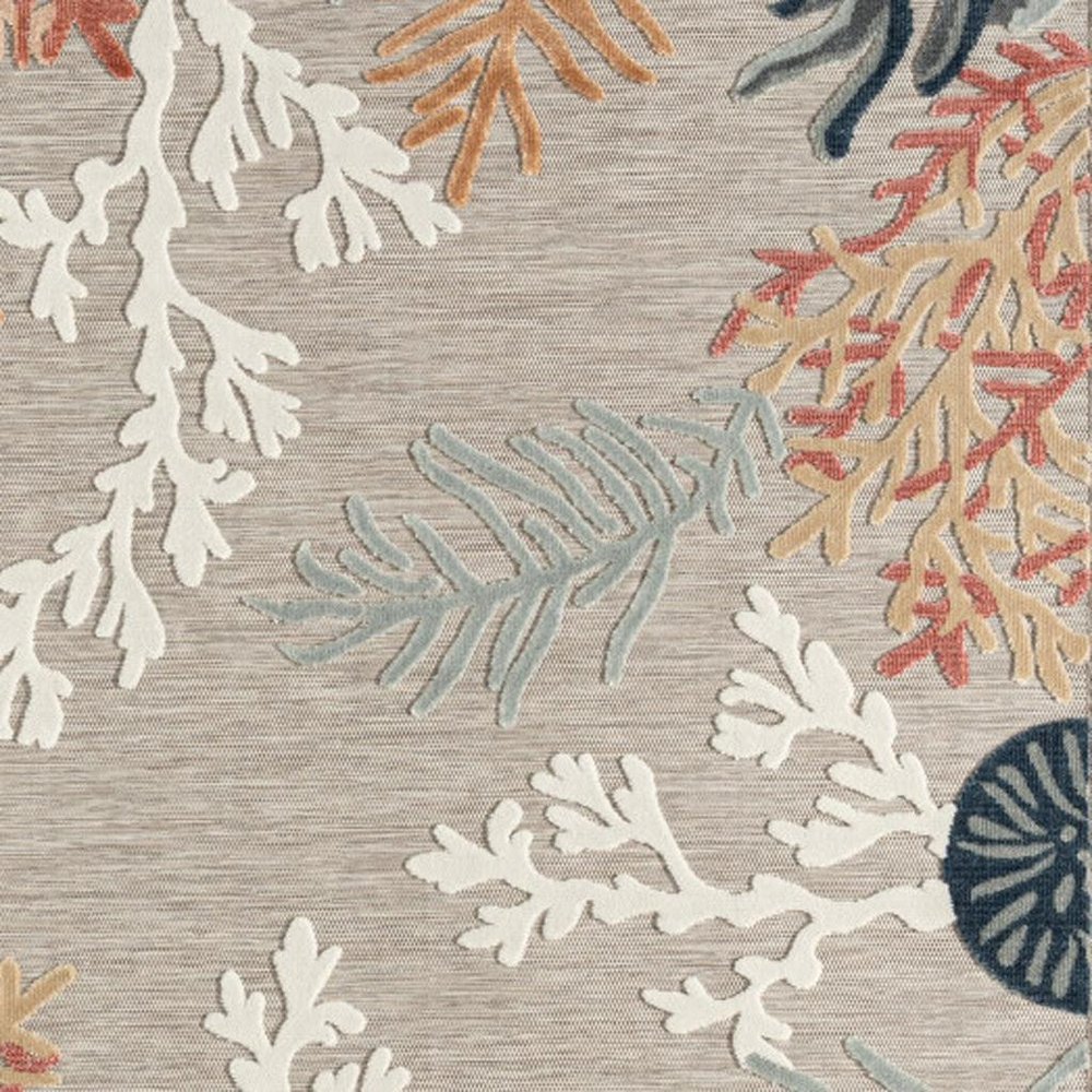 5' X 7' Grey Beige Orange Blue And White Coastal Coral Indoor Outdoor Area Rug