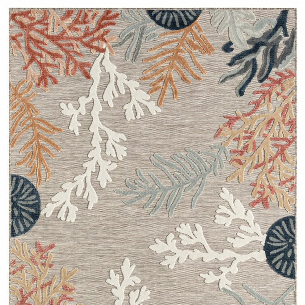 5' X 7' Grey Beige Orange Blue And White Coastal Coral Indoor Outdoor Area Rug