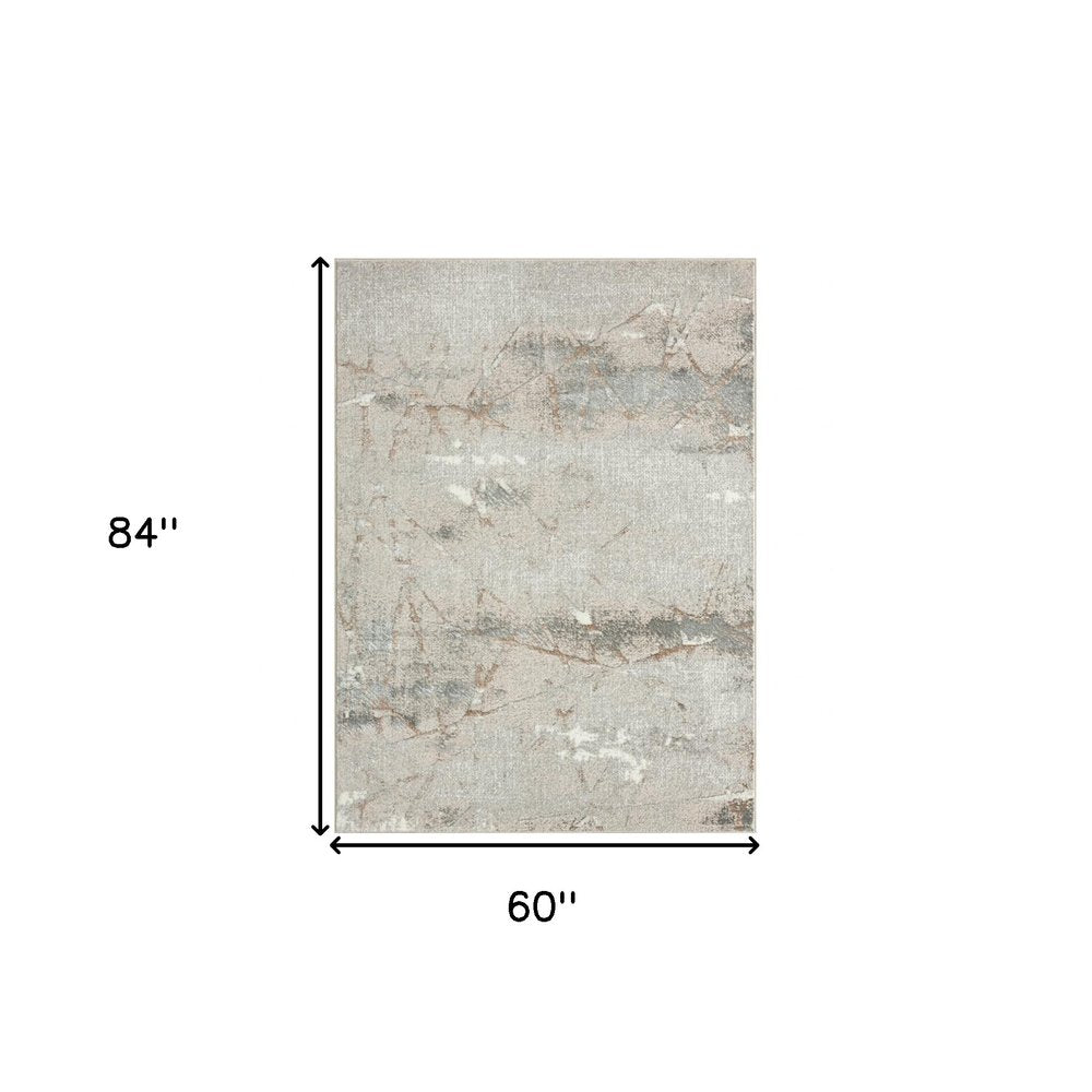 7' X 9' Beige Gray And Brown Abstract Area Rug