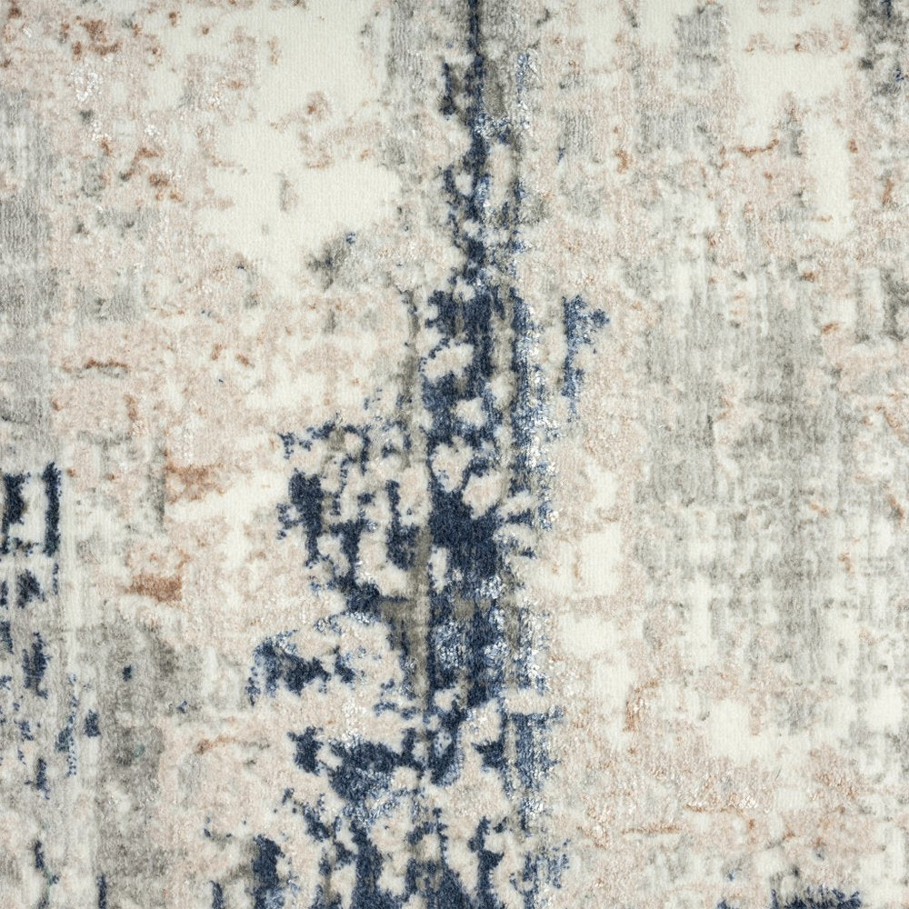 7' X 9' Beige Cream Blue And Gray Abstract Stain Resistant Area Rug